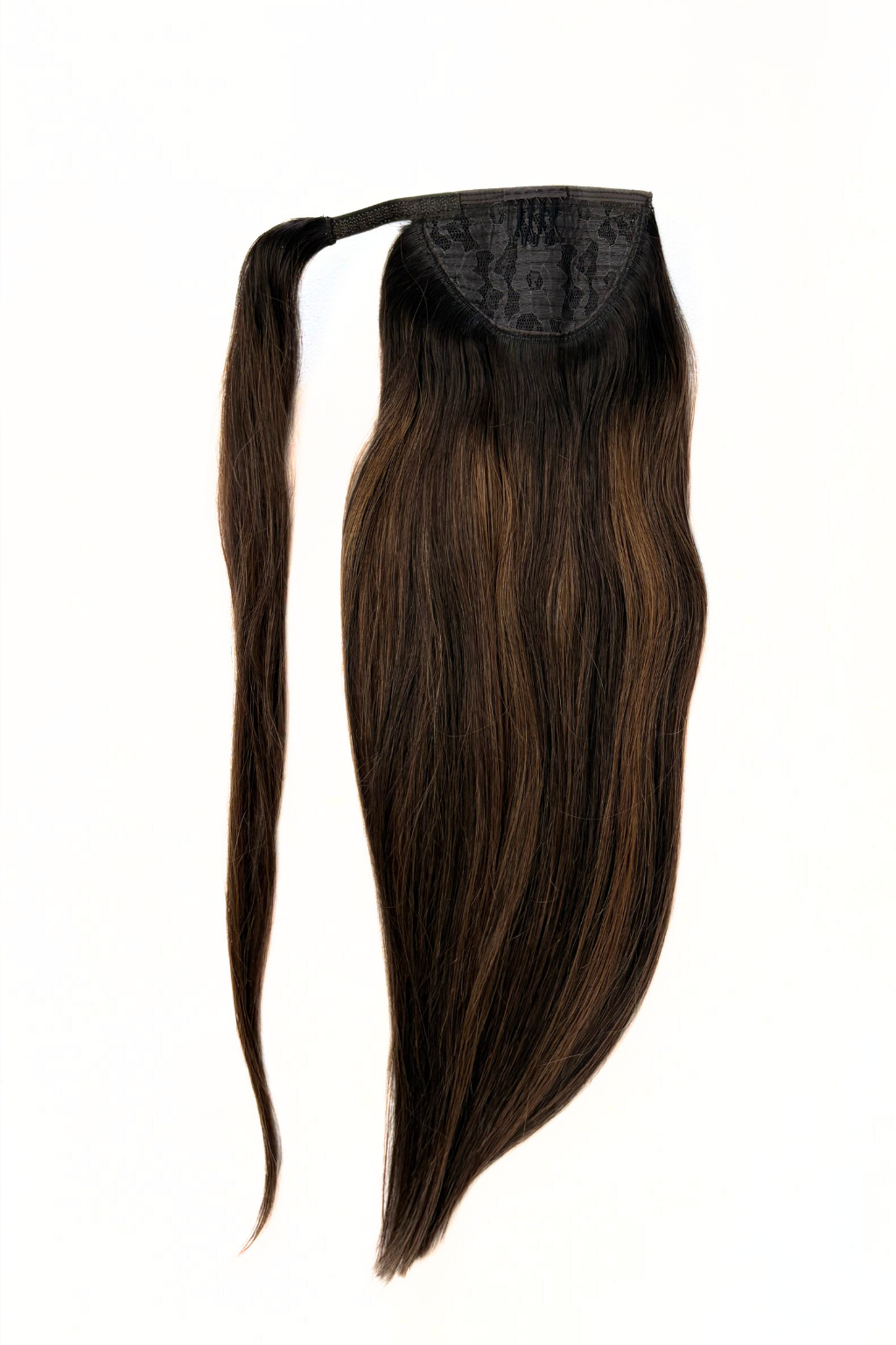 Ponytail Extensions Dark Brown mit warmen Highlights (#2/6/2)