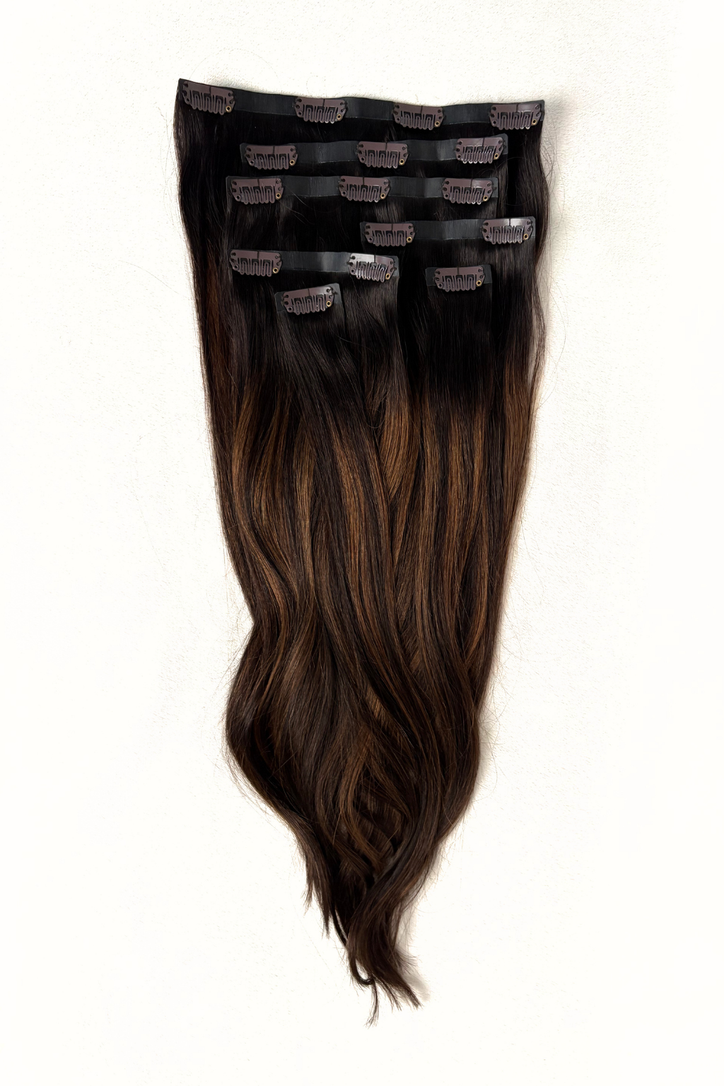 Clip-In Extensions Dark Brown mit warmen Highlights (#2/6/2)