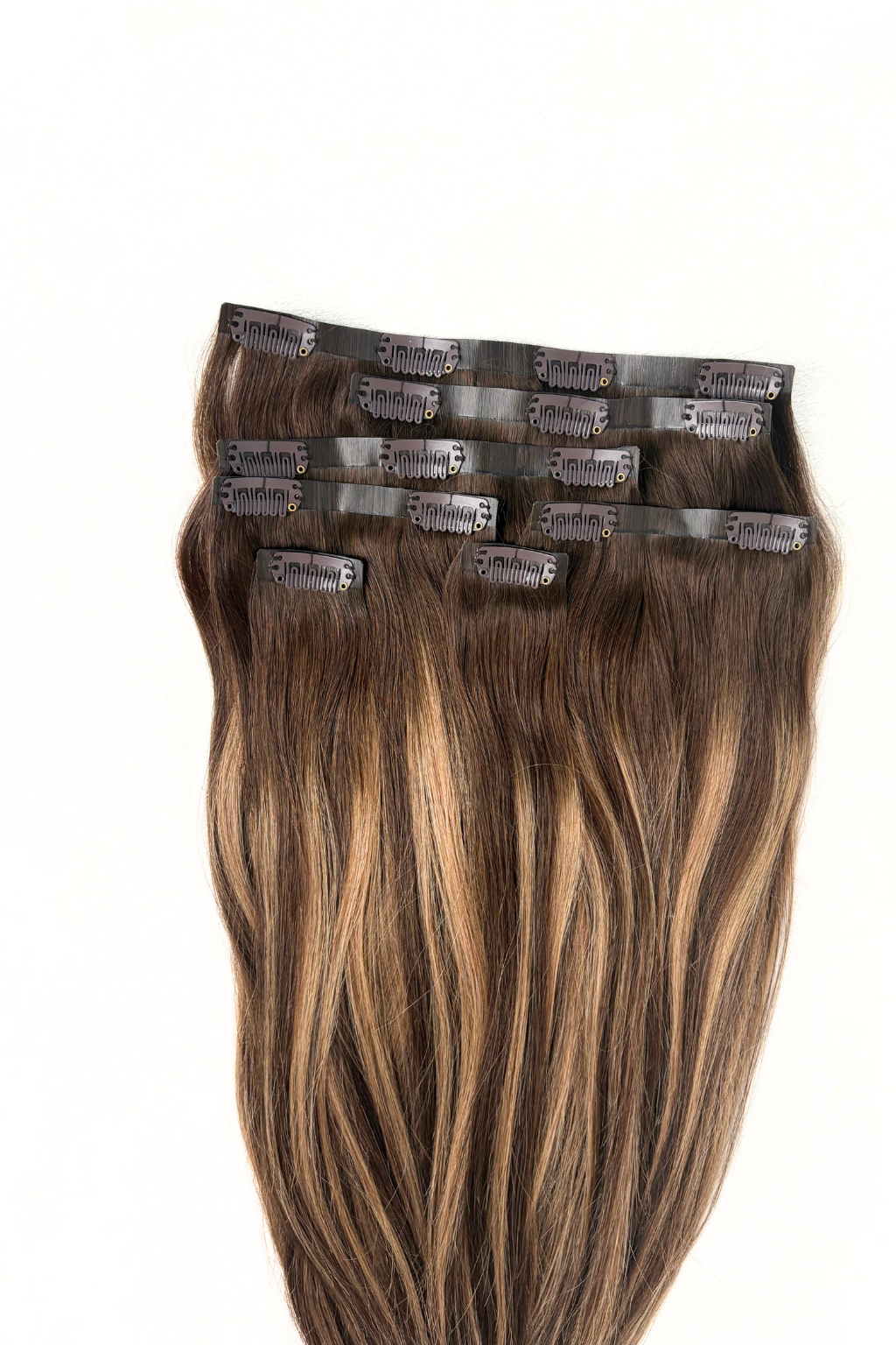 Clip-In Extensions Light Brown mit Golden Blonde Highlights (#4/27/4)