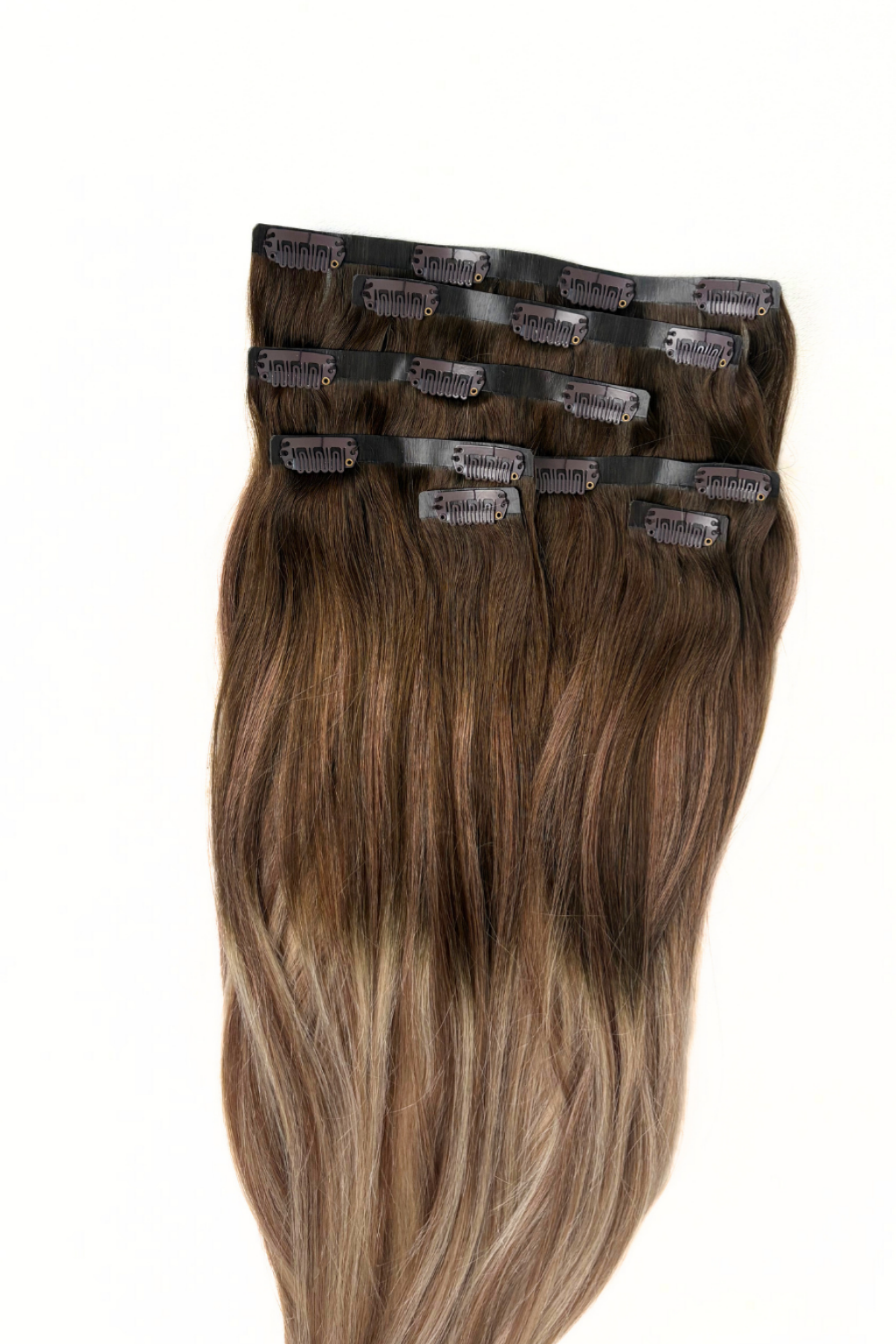 Clip-In Extensions Medium Brown Farbverlauf zu Beige Blonde (#3/8/613)